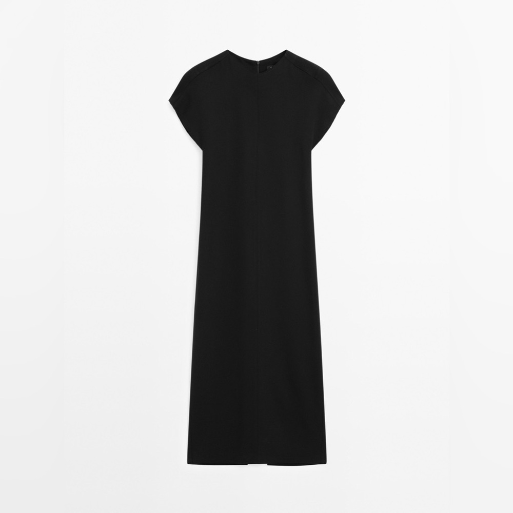Massimo Dutti Black Viscose Blend Crepe Quiet Luxury, Normcore Midi Dress | 10 - Picture 6 of 7